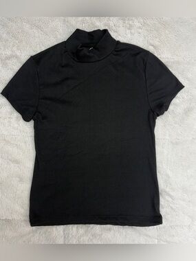 One Step Ahead Black Short-Sleeve Mock Neck Top